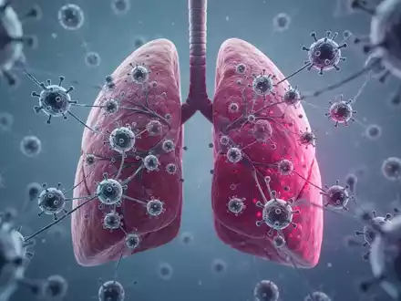 Stilisierte wissenschaftliche Visualisierung von Immunzellen in menschlichem Lungengewebe zur Darstellung autoimmuner Prozesse. - Foto: über boerse-global.de