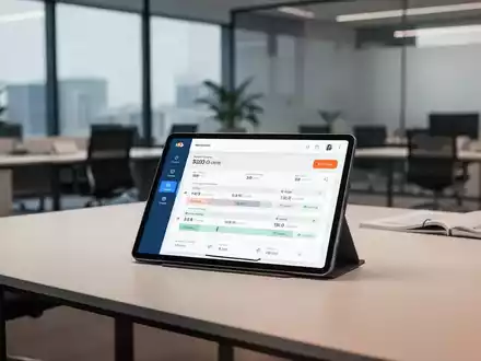 Digitales Tablet zur Arbeitszeiterfassung auf einem modernen Büroschreibtisch. - Foto: über boerse-global.de