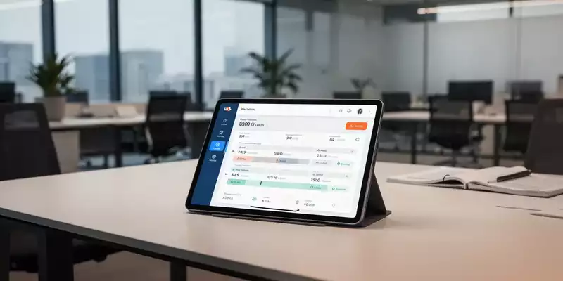 Digitales Tablet zur Arbeitszeiterfassung auf einem modernen Büroschreibtisch. - Foto: über boerse-global.de