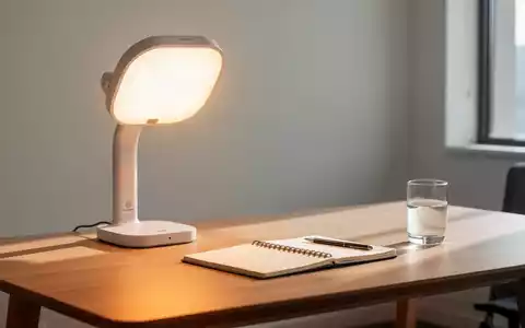 Eine moderne Tageslichtlampe auf einem aufgeräumten Schreibtisch sorgt für helles Licht zur Unterstützung des Biorhythmus. - Foto: über boerse-global.de