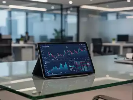 Digitales Tablet mit Finanzdaten auf einem modernen Bürotisch in einer professionellen Arbeitsumgebung. - Foto: über boerse-global.de