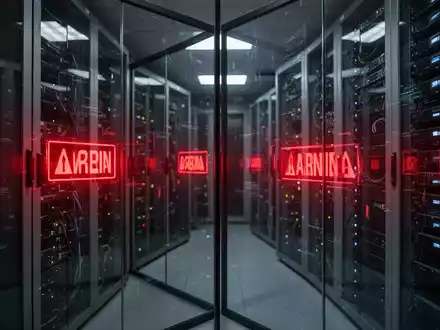 Modernes Server-Rechenzentrum mit roter Warnbeleuchtung, das eine Cyber-Sicherheitsbedrohung symbolisiert. - Foto: über boerse-global.de