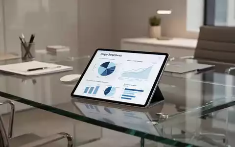 Ein moderner Büroarbeitsplatz mit einem Tablet, auf dem Gehaltsdaten und Statistiken zur Entgelttransparenz zu sehen sind. - Foto: über boerse-global.de