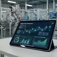 Digitales Tablet mit Datenvisualisierungen zur Lieferkettentransparenz in einer modernen Industrieanlage. - Foto: über boerse-global.de