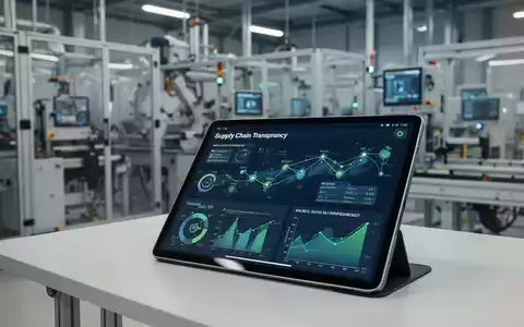 Digitales Tablet mit Datenvisualisierungen zur Lieferkettentransparenz in einer modernen Industrieanlage. - Foto: über boerse-global.de