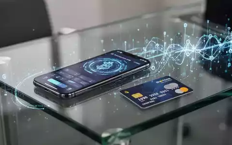 Ein moderner Schreibtisch mit digitaler Finanztechnologie, einer Kreditkarte und abstrakten Datenströmen für Stablecoins. - Foto: über boerse-global.de
