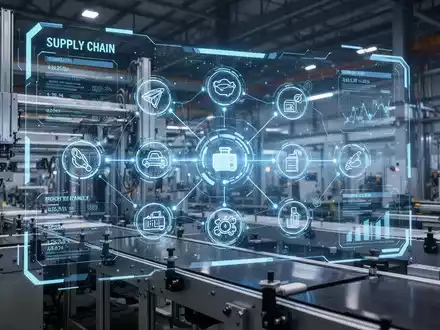 Digitale BenutzeroberflĂ€che zur Visualisierung von Produktdaten und Lieferketten in einem modernen Industrieumfeld. - Foto: ĂŒber boerse-global.de