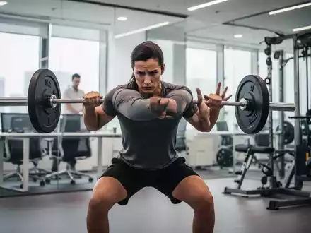 Eine Person führt konzentriert eine Fitnessübung in einer modernen Büroumgebung aus, um Effizienz im Training zu zeigen. - Foto: über boerse-global.de