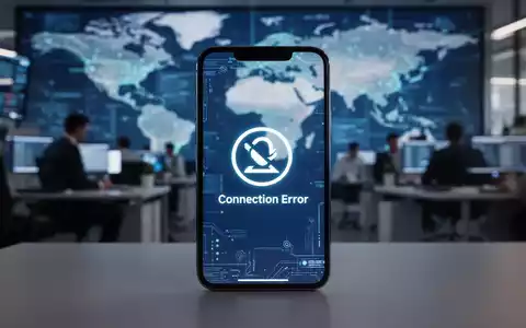 Ein Smartphone zeigt ein digitales Fehlersymbol auf einem verschwommenen Hintergrund, das eine globale technische Störung darstellt. - Foto: über boerse-global.de