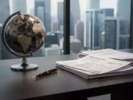 Ein Schreibtisch mit einem Globus und Steuerunterlagen als Symbol für die steuerlichen Pflichten bei einem Wegzug. - Foto: über boerse-global.de