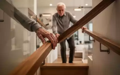 Eine Person nutzt einen stabilen Handlauf, um sicher eine Treppe zu steigen, als Teil der physiotherapeutischen Mobilität. - Foto: über boerse-global.de