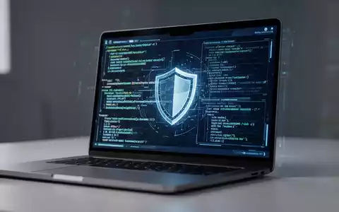 Laptop-Bildschirm mit komplexem Cybersicherheitscode und digitalem Schildsymbol, das Schwachstellenmanagement darstellt. - Foto: über boerse-global.de