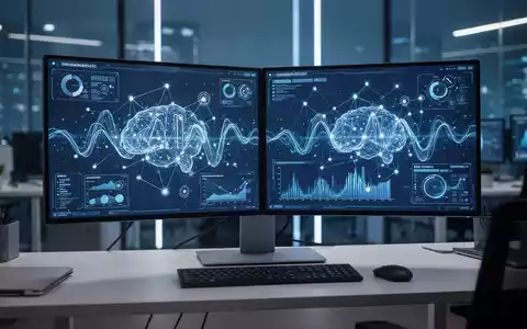 Moderner, eleganter Arbeitsplatz mit leuchtenden Datenvisualisierungen auf Bildschirmen, die Microsofts KI-Agenten-Entwicklungstools darstellen. - Foto: über boerse-global.de