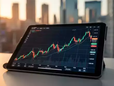 Digitales Tablet mit steigendem Börsengrafen vor verschwommenem Finanzviertel als Symbol für ETF-Ausschüttungen. - Foto: über boerse-global.de