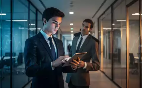 Junger Hochschulabsolvent in Business-Kleidung in einem modernen Bürogebäude, der nachdenklich auf ein Tablet schaut. - Foto: über boerse-global.de