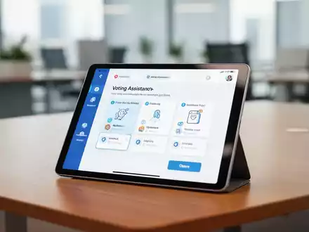 Ein Tablet zeigt eine digitale Wahlhilfe auf einem Schreibtisch vor unscharfem Hintergrund. - Foto: über boerse-global.de