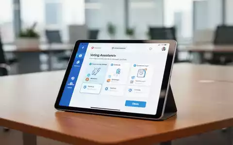 Ein Tablet zeigt eine digitale Wahlhilfe auf einem Schreibtisch vor unscharfem Hintergrund. - Foto: über boerse-global.de