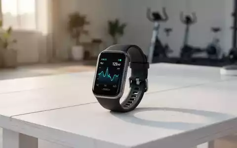 Ein digitaler Fitness-Tracker liegt auf einem hellen Holztisch, im Hintergrund ist schemenhaft ein Fitnessraum erkennbar. - Foto: über boerse-global.de
