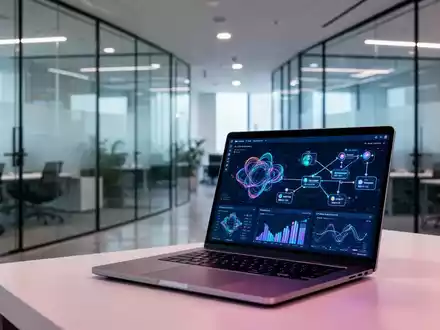 Moderner Büroarbeitsplatz mit Laptop, der komplexe Datenvisualisierung und Software-Integrationsworkflows zeigt. - Foto: über boerse-global.de