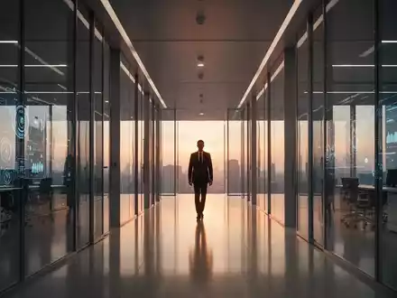 Ein minimalistisches, modernes Bürogebäude in der Abenddämmerung als Symbol für einen strategischen Führungswechsel. - Foto: über boerse-global.de