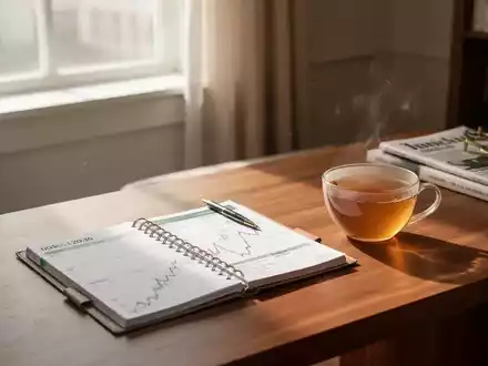 Ein ordentlich gestalteter Schreibtisch mit einem Planer und einer Tasse Tee in sanftem Morgenlicht als Symbol für Struktur. - Foto: über boerse-global.de