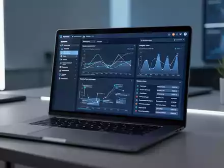 Ein moderner Laptop zeigt eine komplexe Systemüberwachungsoberfläche mit Prozesslisten und Diagrammen auf dem Bildschirm. - Foto: über boerse-global.de