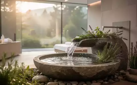 Modernes Ambiente einer Kneipp-Anlage mit fließendem Wasser und Heilpflanzen, das ganzheitliche Gesundheit symbolisiert. - Foto: über boerse-global.de