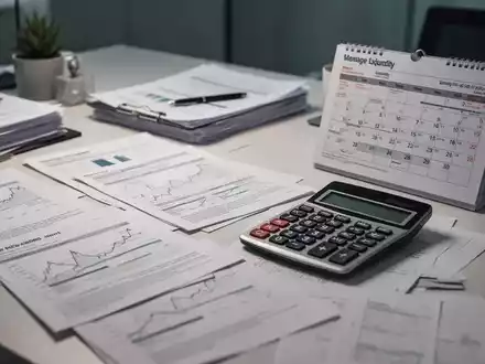 Ein Schreibtisch mit Taschenrechner und Unterlagen, der die finanzielle Belastung durch lange Zahlungsziele symbolisiert. - Foto: über boerse-global.de
