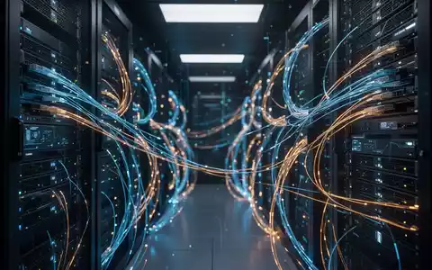 Ein moderner Serverraum mit leuchtenden Glasfaserkabeln als Symbol für Cybersicherheit und Datenlecks. - Foto: über boerse-global.de