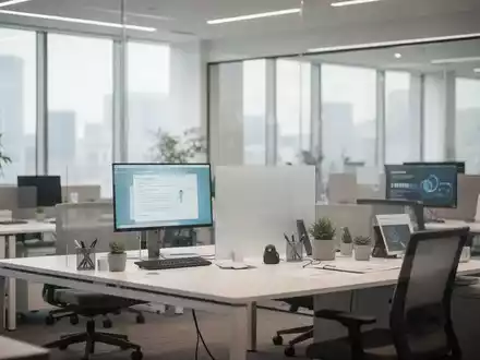 Ein modern und ergonomisch gestalteter, heller Büroarbeitsplatz in einer professionellen, ruhigen Arbeitsumgebung. - Foto: über boerse-global.de
