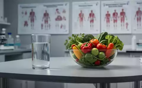 Ein minimalistisch gedeckter Tisch mit frischem Gemüse und einem Glas Wasser in einem klinischen Laborumfeld. - Foto: über boerse-global.de