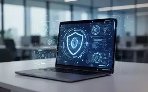 Ein moderner Laptop-Bildschirm vor einem verschwommenen Bürohintergrund, der Cybersicherheit und digitale Kommunikation symbolisiert. - Foto: über boerse-global.de