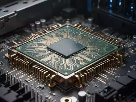 Nahaufnahme eines Hochleistungs-GPU-Chips auf einem Server-Motherboard in einem Rechenzentrum. - Foto: über boerse-global.de