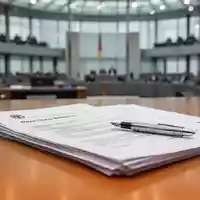 Offizielle Dokumente zur Rentenreform auf einem Schreibtisch vor dem unscharfen Hintergrund des Reichstagsgebäudes. - Foto: über boerse-global.de