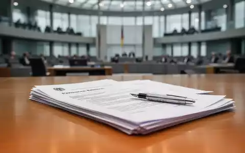 Offizielle Dokumente zur Rentenreform auf einem Schreibtisch vor dem unscharfen Hintergrund des Reichstagsgebäudes. - Foto: über boerse-global.de