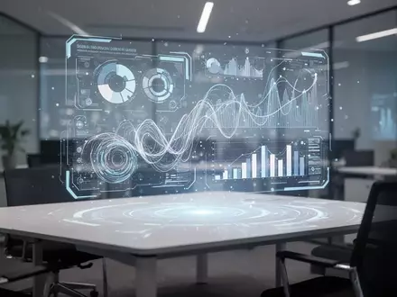 Moderne Büro-Arbeitsumgebung mit einer digitalen Schnittstelle zur KI-Datenverarbeitung und Datenvisualisierung. - Foto: über boerse-global.de