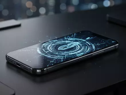 Ein modernes Smartphone auf einem Schreibtisch, das digitale Sicherheitssymbole auf dem Bildschirm anzeigt. - Foto: über boerse-global.de