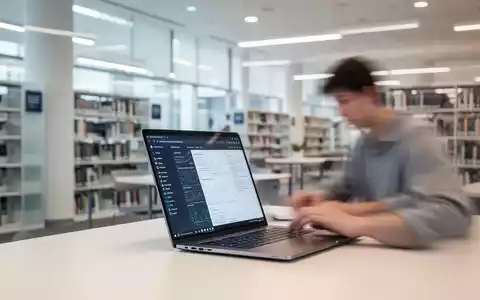 Ein Student arbeitet an einem Laptop in einer modernen Universitätsbibliothek. - Foto: über boerse-global.de