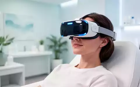 Eine Person trägt eine VR-Brille in einer modernen, hellen Klinik-Umgebung zur therapeutischen Anwendung. - Foto: über boerse-global.de