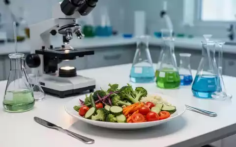 Laborumgebung mit wissenschaftlichen Instrumenten und einer gesunden Mahlzeit, die den Fokus auf Stoffwechselgesundheit legt. - Foto: über boerse-global.de