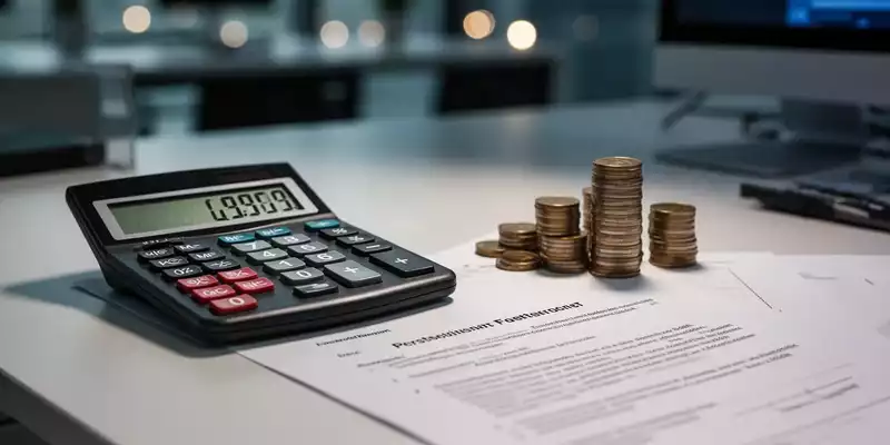 Ein Schreibtisch mit Taschenrechner, Münzstapeln und einem Arbeitsvertrag als Symbol für Mindestlohn und Sozialabgaben. - Foto: über boerse-global.de