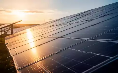Moderne Solarpark-Anlage im goldenen Licht als Symbol für den iShares Global Clean Energy ETF. - Foto: über boerse-global.de