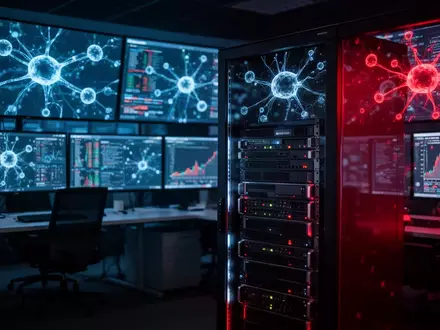 Digitale Überwachungszentrale mit komplexen Datenströmen und KI-Netzwerken zur Darstellung der regulatorischen Sicherheitsprüfung. - Foto: über boerse-global.de