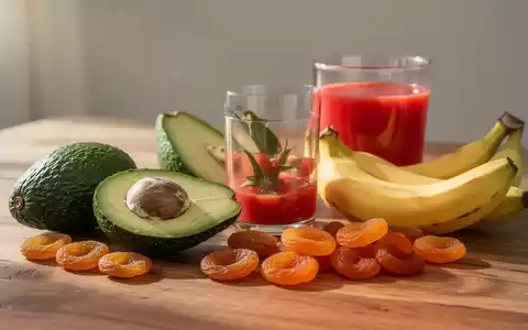 Arrangement aus gesunden Lebensmitteln wie Avocados, Bananen und Tomatensaft auf einem Holztisch. - Foto: über boerse-global.de