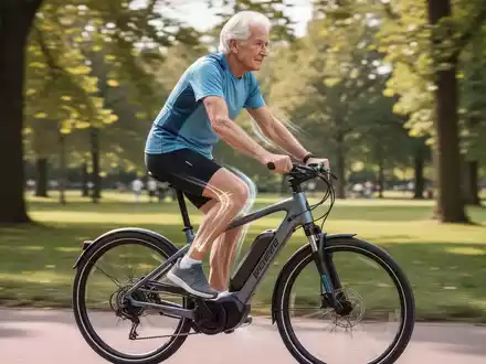 Eine Person fährt auf einem E-Bike durch einen Park, um die Kniegesundheit durch gelenkschonende Bewegung zu fördern. - Foto: über boerse-global.de