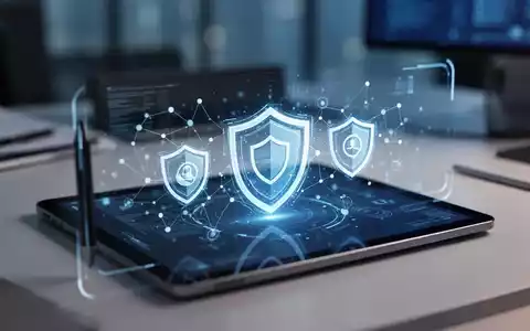Digital tablet showing a secure communication interface with shield icons representing meeting security and data protection. - Foto: über boerse-global.de