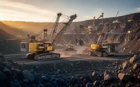 Industrielle Bergbauausrüstung auf einem geologischen Erkundungsgelände bei Sonnenuntergang - Foto: über boerse-global.de