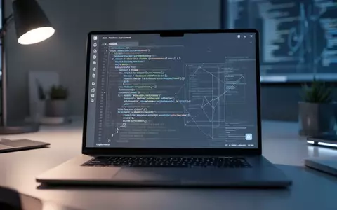 Moderner Laptop mit Benutzeroberfläche und abstraktem Code im Hintergrund als Symbol für die Softwareentwicklung. - Foto: über boerse-global.de