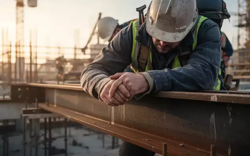 Erschöpfter Bauarbeiter auf einer Baustelle als Symbol für die körperliche Belastung bei der Arbeit. - Foto: über boerse-global.de