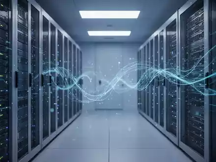 Moderner Serverraum mit blauer Ambientebeleuchtung und digitaler Datenvisualisierung für ein CMS-Software-Upgrade. - Foto: über boerse-global.de